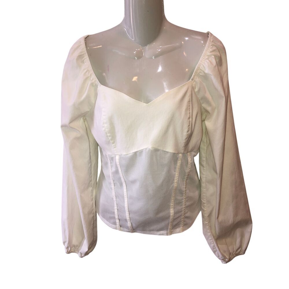 Willow & Root Womens Size XL White Long Balloon Sleeve Corset Blouse Top Shirt